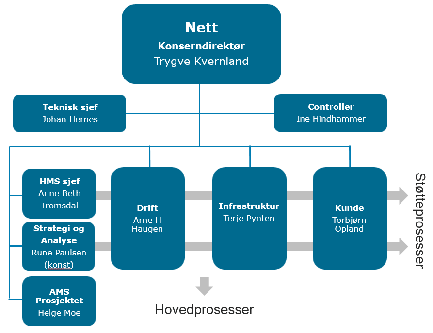 Figur 2.3 Organisasjonskart NTE Nett AS Som Figur 2.3 viser er NTE Nett AS organisert i tre operative avdelinger: Drift, Infrastruktur og Kunde.