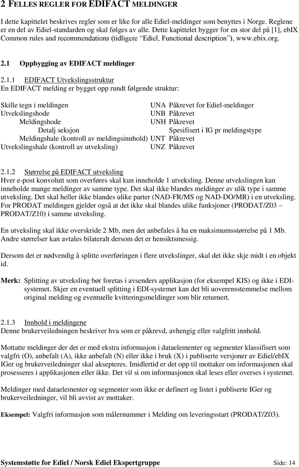 , ebix Common rules and recommendations (tidligere Ediel, Functional description ), www.ebix.org. 2.1 