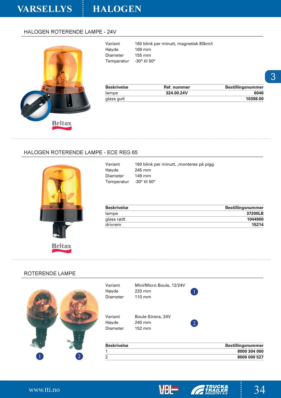 00 HALOGEN ROTERENDE LAMPE - ECE REG 65 160 blink per minutt,,monteres på pigg 245 mm 149 mm lampe
