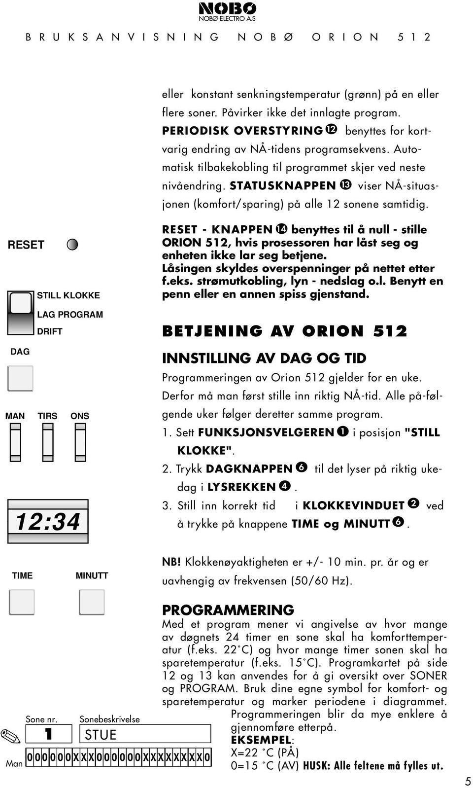 en eller flere soner. Påvirker KONSTANT ikke det innlagte program. PERIODISK OVERSTYRING benyttes for kortvarig endring av NÅ-tidens programsekvens.