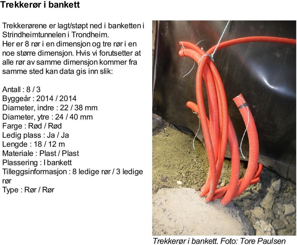 Hvis vi forutsetter at alle rør av samme dimensjon kommer fra samme sted kan gis inn slik: Antall : 8 / 3 Byggeår : 2014 / 2014 Diameter,