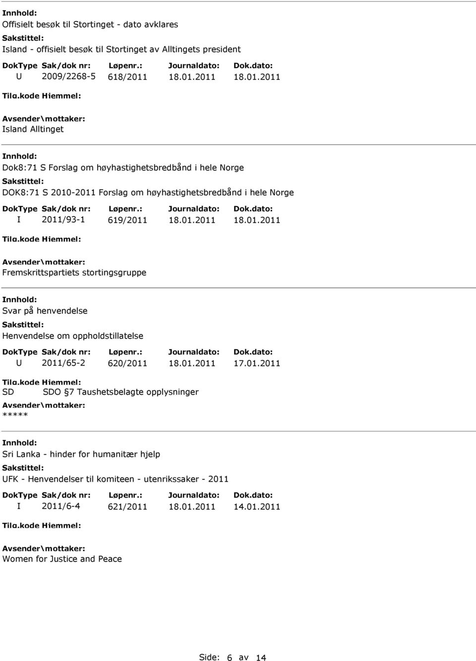 stortingsgruppe Svar på henvendelse Henvendelse om oppholdstillatelse 2011/65-2 620/2011 Tilg.