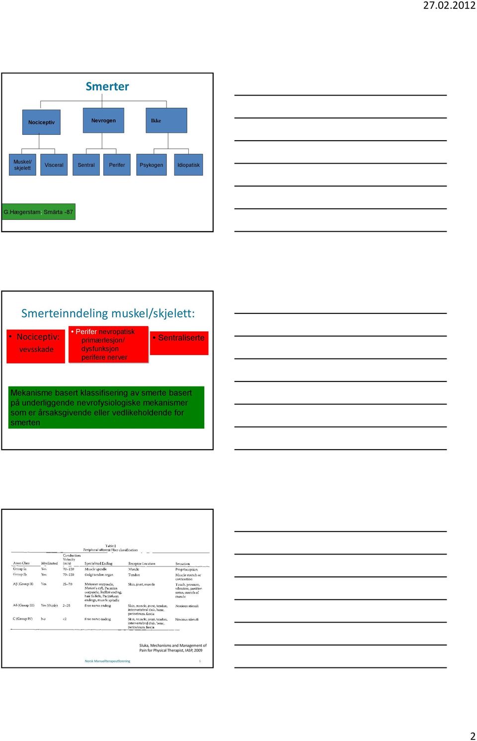 dysfunksjon perifere nerver Sentraliserte Mekanisme basert klassifisering av smerte basert på underliggende
