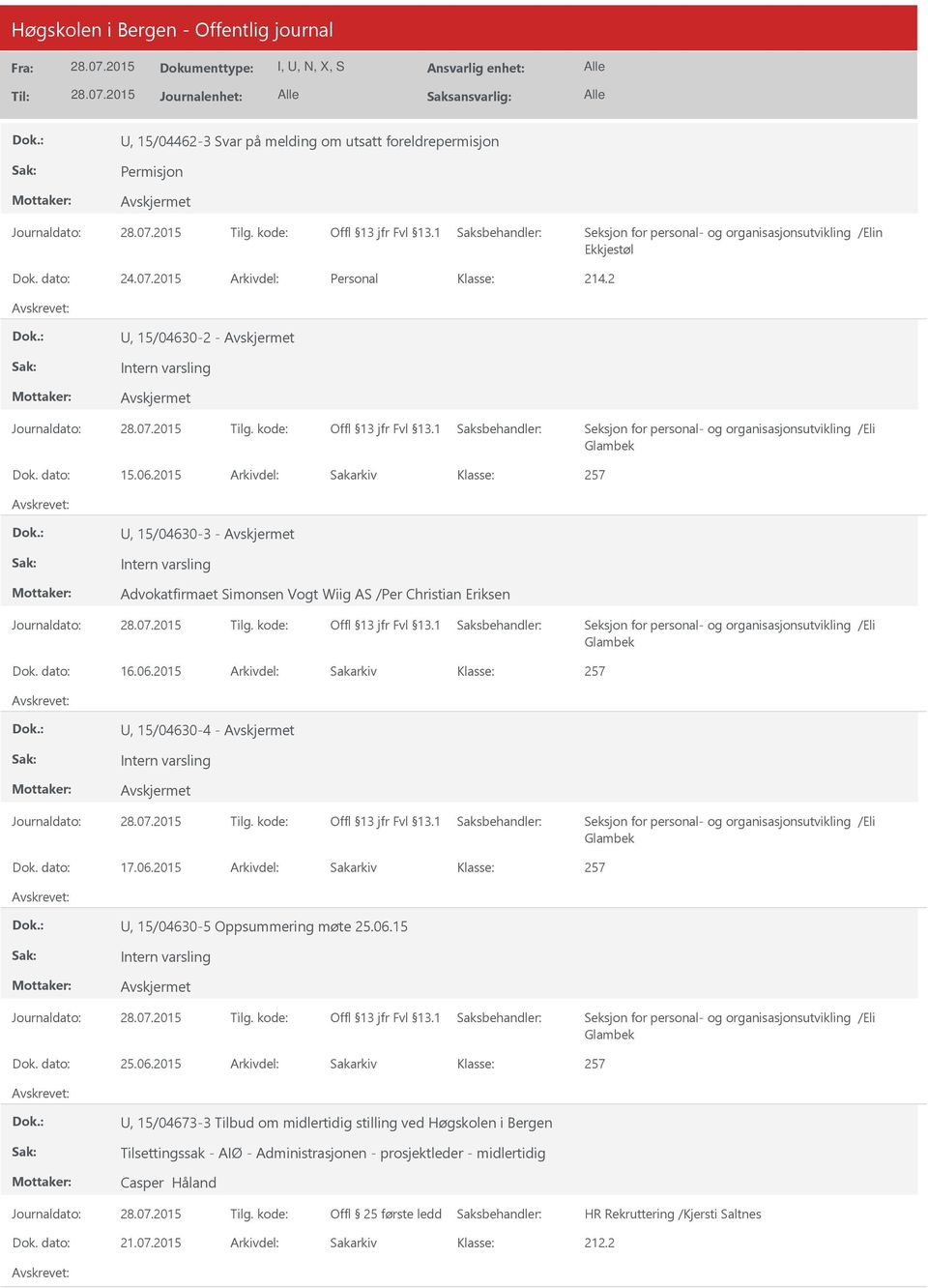 2015 Arkivdel: Sakarkiv 257, 15/04630-4 - Intern varsling Dok. dato: 17.06.