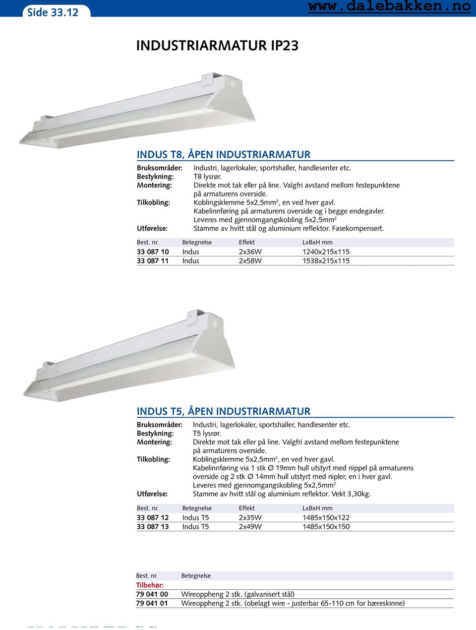 Leveres med gjennomgangskobling 5x2,5mm 2 Stamme av hvitt stål og aluminium reflektor. Fasekompensert.