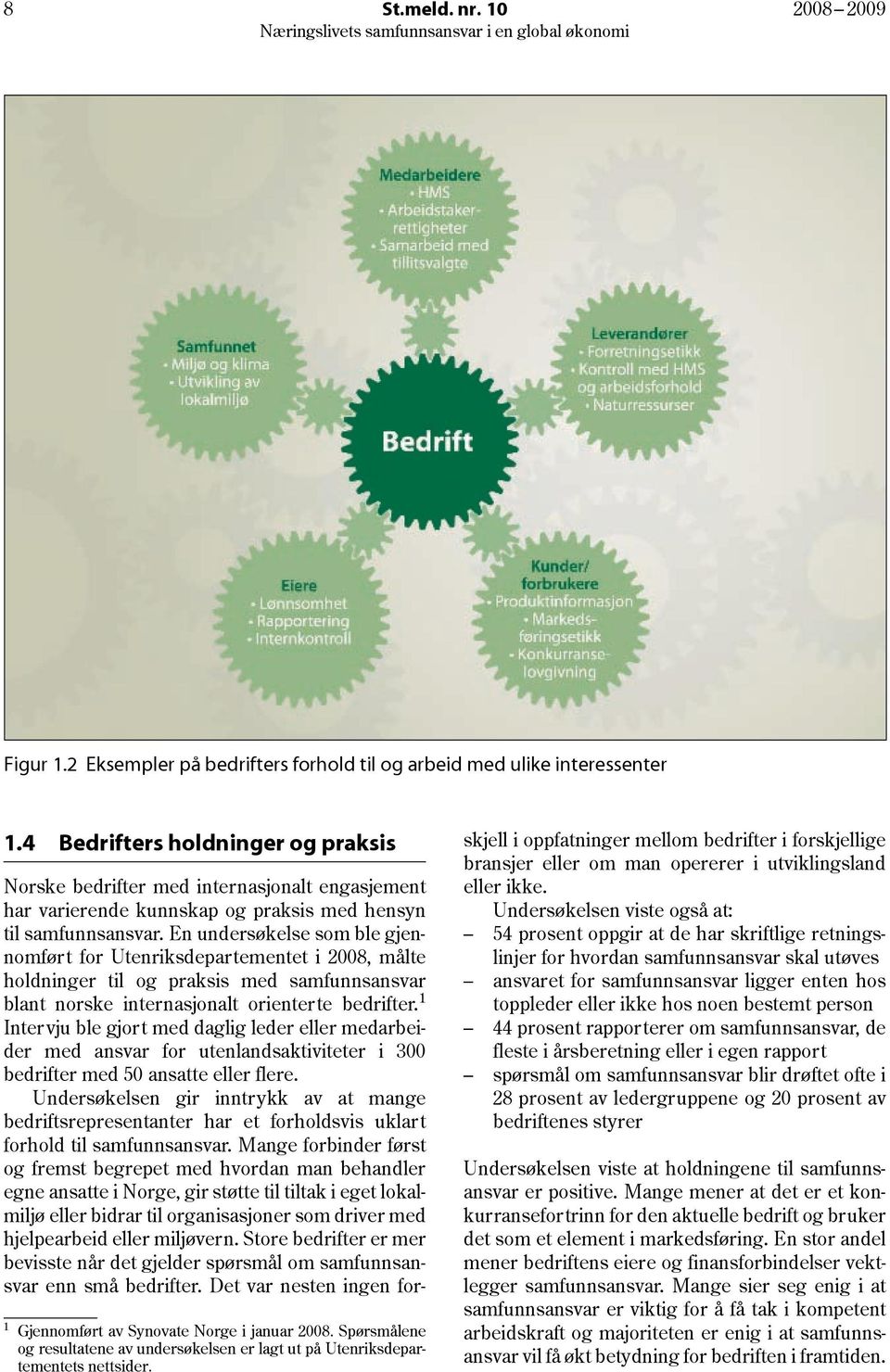 En undersøkelse som ble gjennomført for Utenriksdepartementet i 2008, målte holdninger til og praksis med samfunnsansvar blant norske internasjonalt orienterte bedrifter.