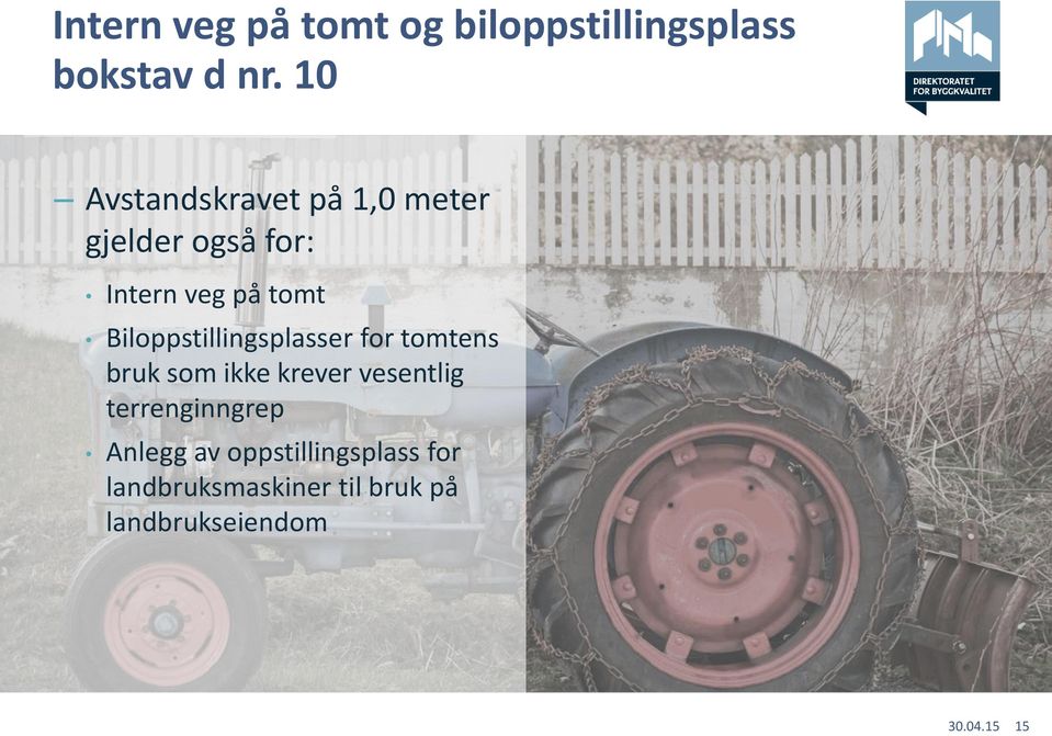 Biloppstillingsplasser for tomtens bruk som ikke krever vesentlig