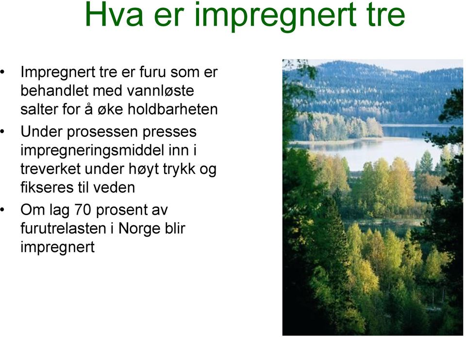 impregneringsmiddel inn i treverket under høyt trykk og fikseres