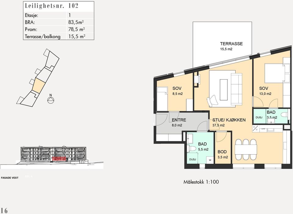 2 P-rom: 78,5 m 2