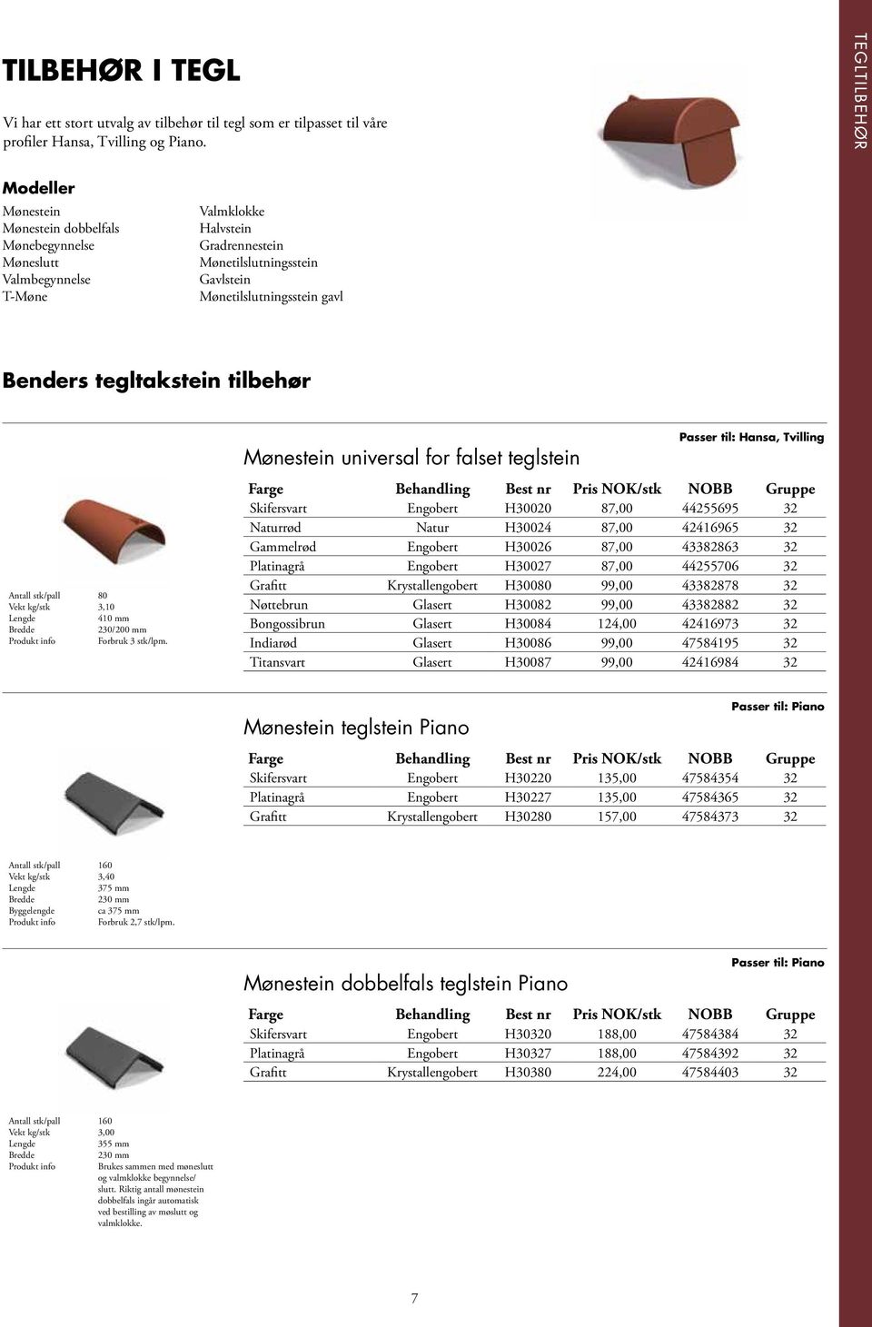 Benders tegltakstein tilbehør Antall stk/pall 80 Vekt kg/stk 3,10 410 mm 230/200 mm Produkt info Forbruk 3 stk/lpm.