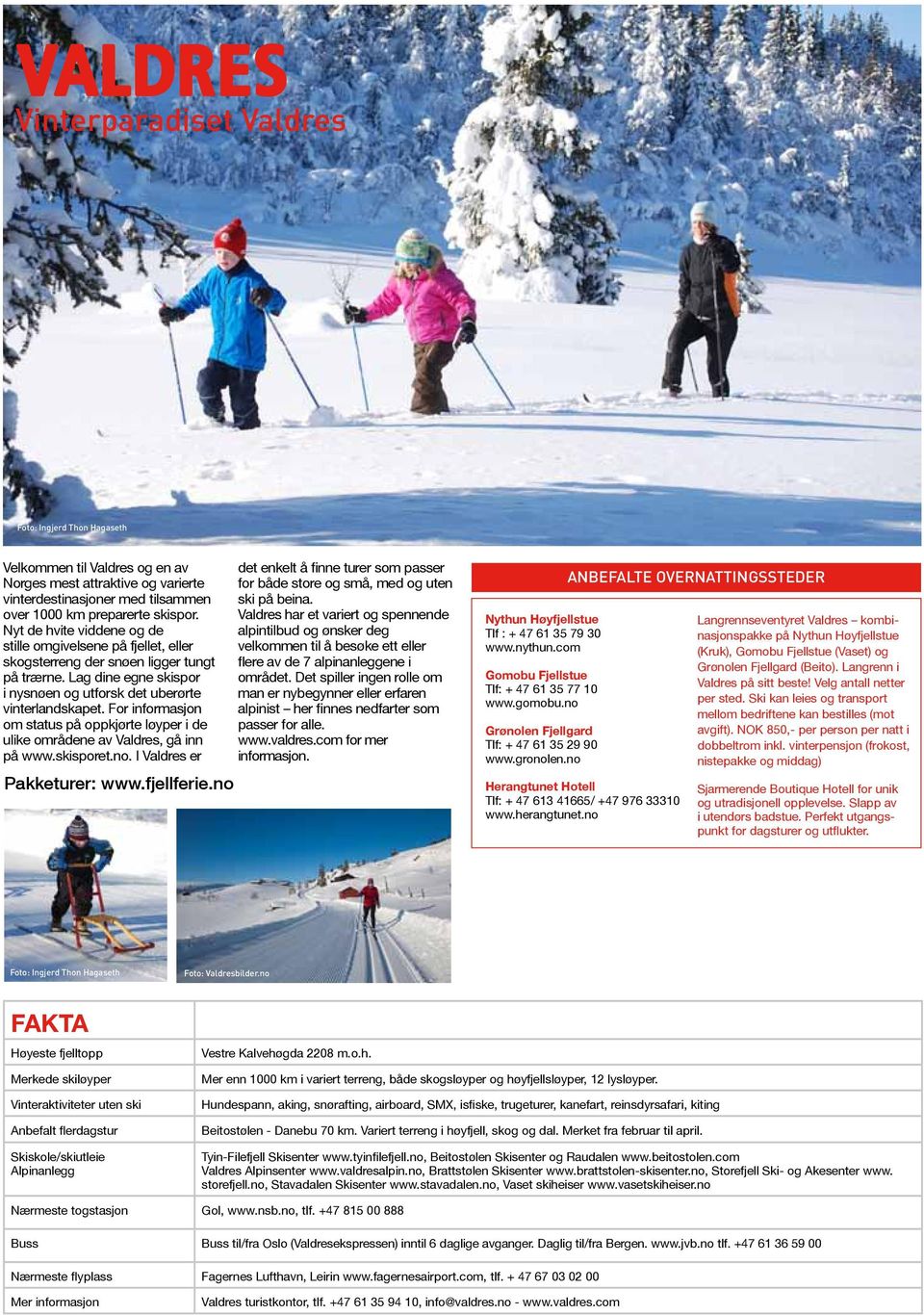 For informasjon om status på oppkjørte løyper i de ulike områdene av Valdres, gå inn på www.skisporet.no. I Valdres er Pakketurer: www.fjellferie.