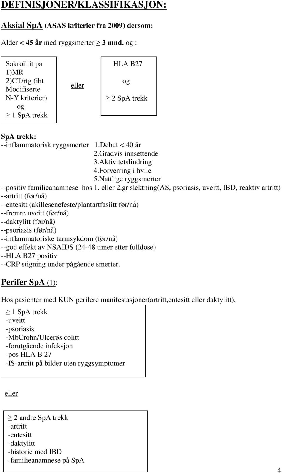 Aktivitetslindring 4.Forverring i hvile 5.Nattlige ryggsmerter --positiv familieanamnese hos 1. eller 2.