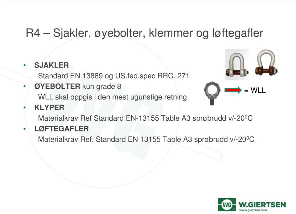 271 ØYEBOLTER kun grade 8 = WLL WLL skal oppgis i den mest ugunstige retning