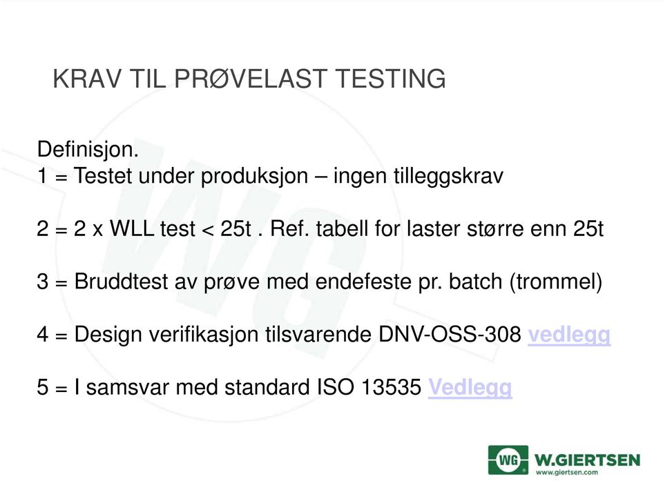 tabell for laster større enn 25t 3 = Bruddtest av prøve med endefeste pr.