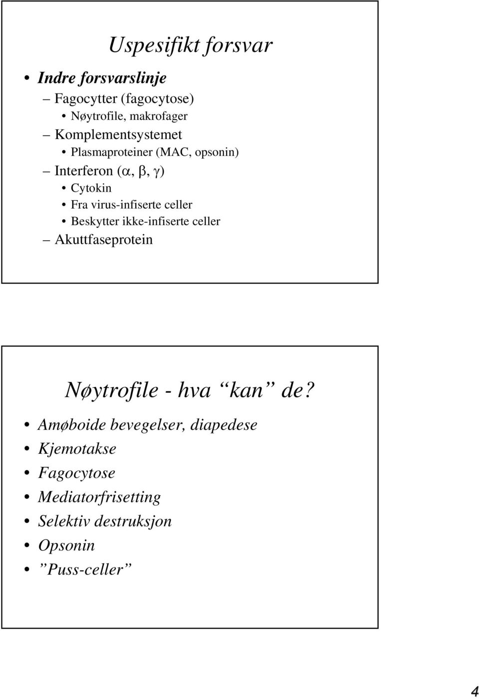 virus-infiserte celler Beskytter ikke-infiserte celler Akuttfaseprotein Nøytrofile - hva kan