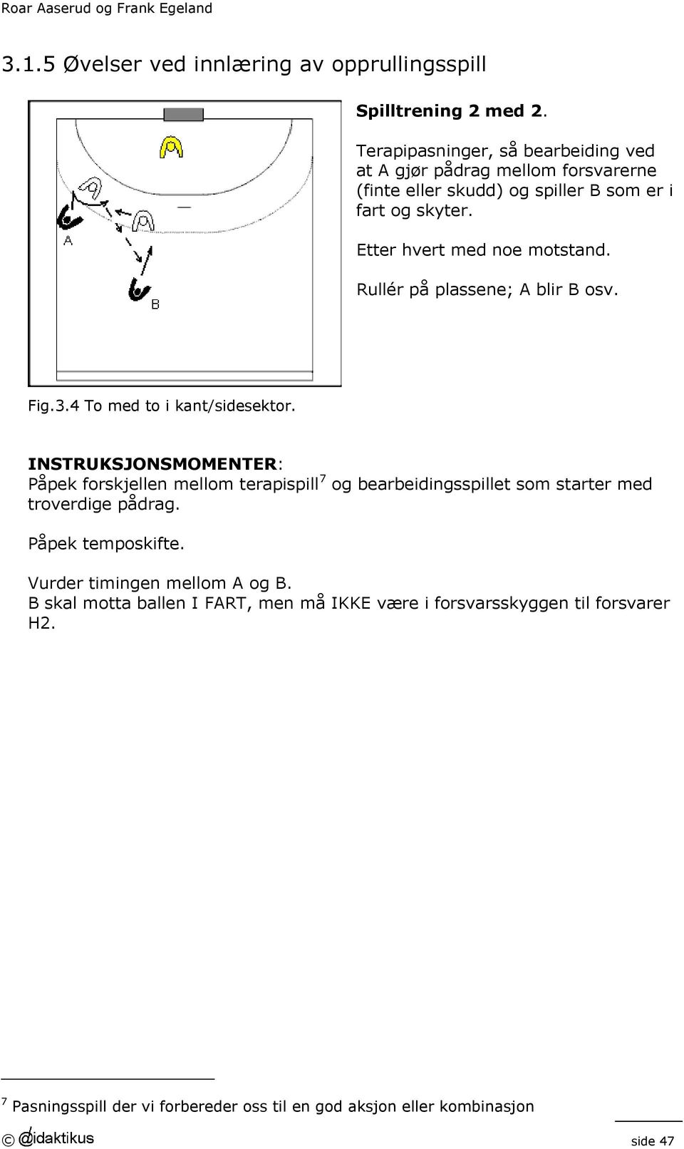 Etter hvert med noe motstand. Rullér på plassene; A blir B osv. Fig.3.4 To med to i kant/sidesektor.