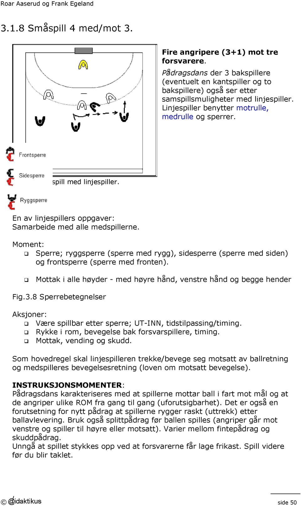 Moment: Sperre; ryggsperre (sperre med rygg), sidesperre (sperre med siden) og frontsperre (sperre med fronten). Mottak i alle høyder - med høyre hånd, venstre hånd og begge hender Fig.3.