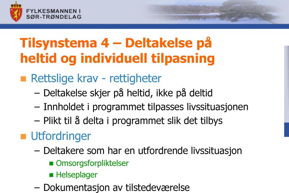 livssituasjonen Plikt til å delta i programmet slik det tilbys Utfordringer Deltakere