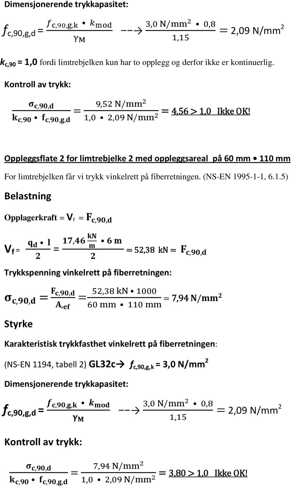 Oppleggsflate 2 for limtrebjelke 2 med oppleggsareal på 60 mm 11