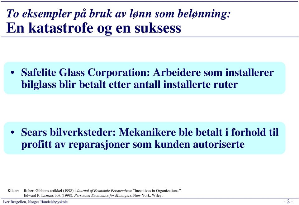 til profitt av reparasjoner som kunden autoriserte Kilder: Robert Gibbons artikkel (1998) i Journal of Economic