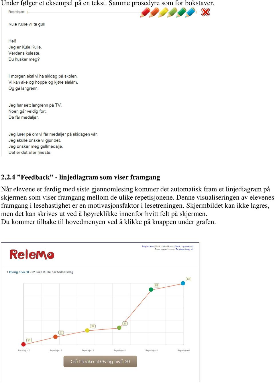 på skjermen som viser framgang mellom de ulike repetisjonene.