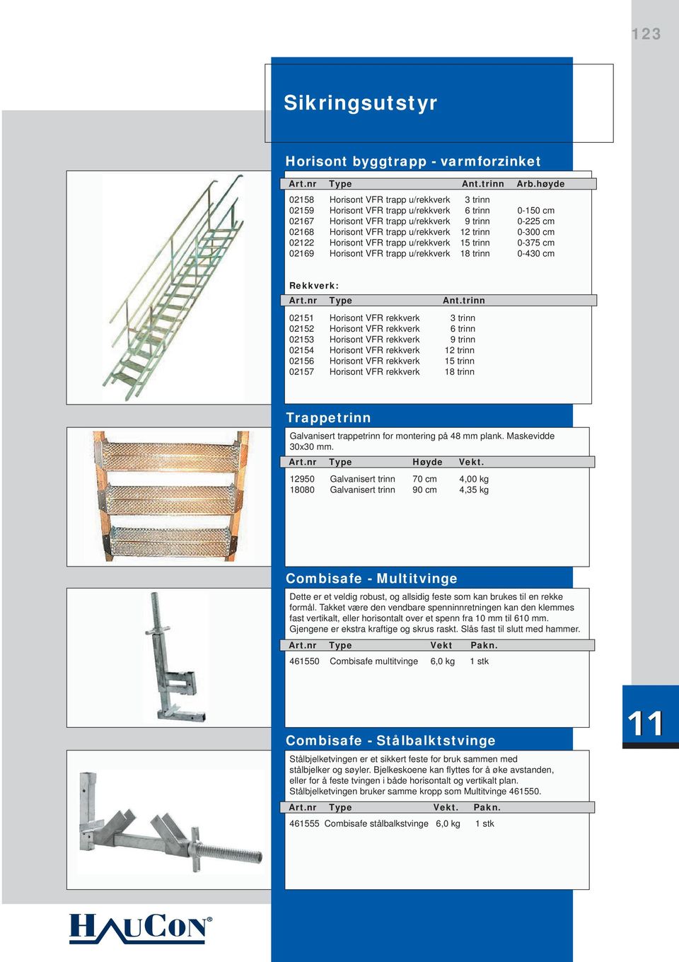 trinn 0-300 cm 02122 Horisont VFR trapp u/rekkverk 15 trinn 0-375 cm 02169 Horisont VFR trapp u/rekkverk 18 trinn 0-430 cm Rekkverk: Art.nr Type Ant.