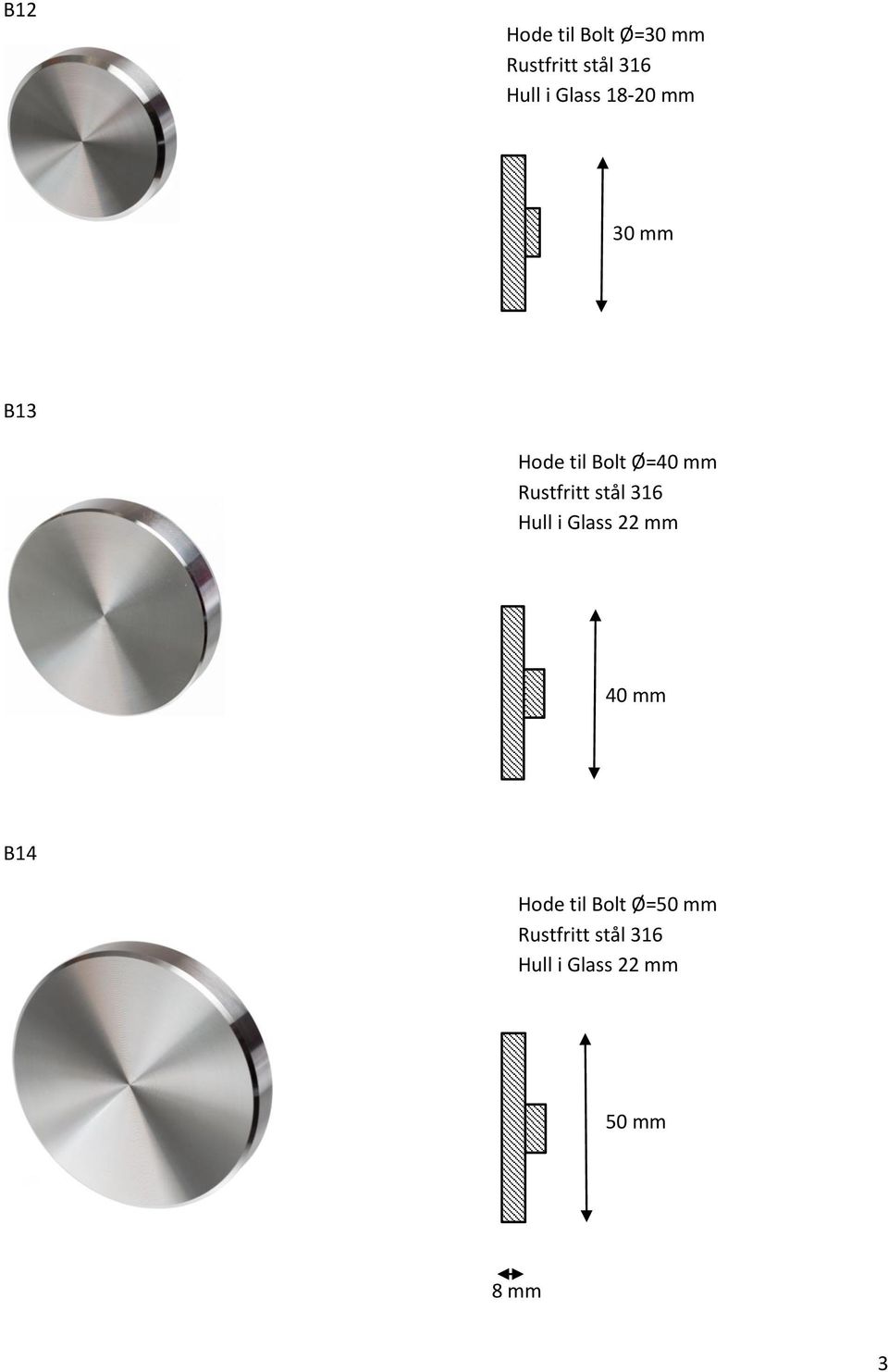 Hull i Glass 22 mm 40 mm B14 Hode til