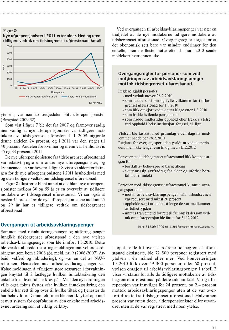 tredjedeler blitt uførepensjonister (Bragstad :32). Som vist i figur 7 ble det fra og framover stadig mer vanlig at nye uførepensjonister var tidligere mottakere av tidsbegrenset uførestønad.