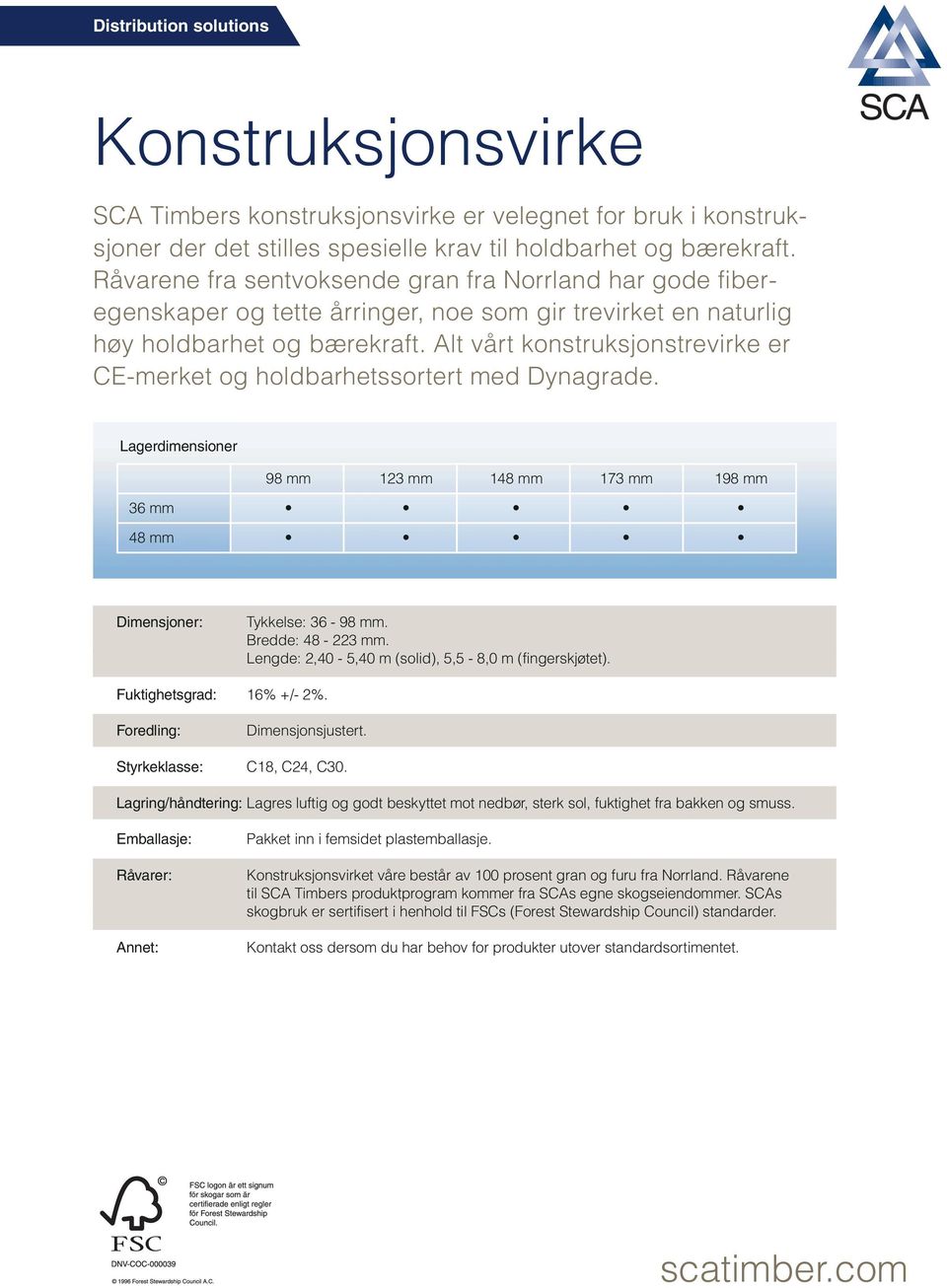 Alt vårt konstruksjonstrevirke er CE- merket og holdbarhetssortert med Dynagrade. Lagerdimensioner 98 mm 123 mm 148 mm 173 mm 198 mm 36 mm 48 mm Tykkelse: 36-98 mm. Bredde: 48-223 mm.