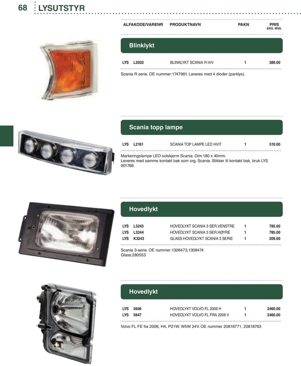 Hovedlykt LYS L3243 HOVEDLYKT SCANIA 3 SER.VENSTRE 1 785.00 LYS L3244 HOVEDLYKT SCANIA 3 SER.HØYRE 1 785.00 LYS K3243 GLASS HOVEDLYKT SCANIA 3 SERIE 1 209.00 Scania 3-serie.