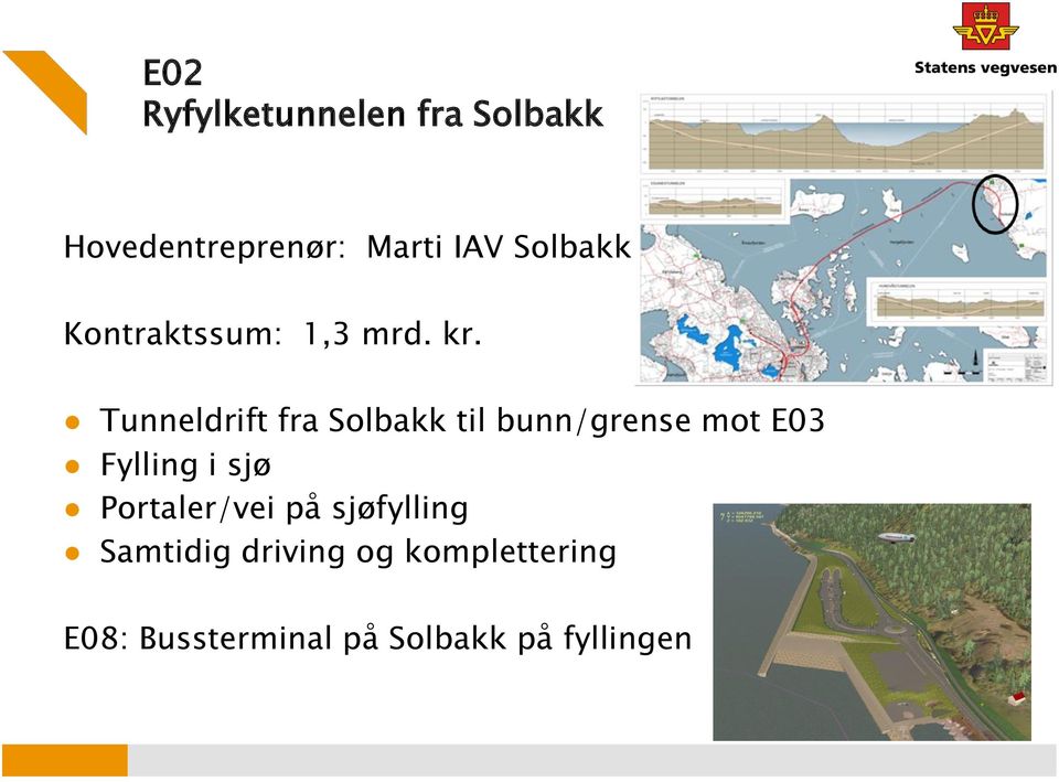 Tunneldrift fra Solbakk til bunn/grense mot E03 Fylling i sjø