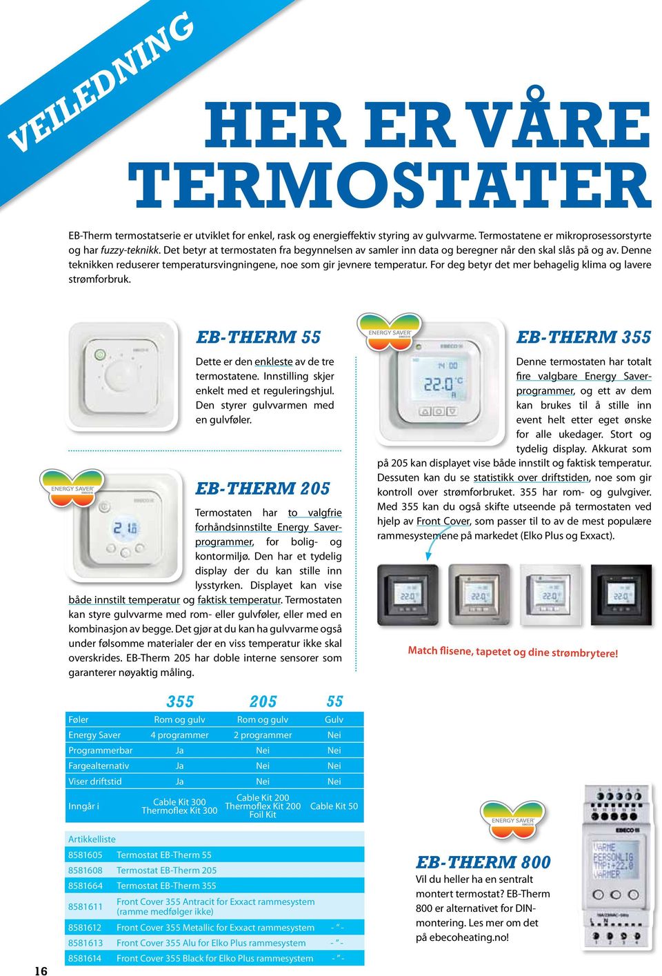 For deg betyr det mer behagelig klima og lavere strømforbruk. eb-therm 55 Dette er den enkleste av de tre termostatene. Innstilling skjer enkelt med et reguleringshjul.