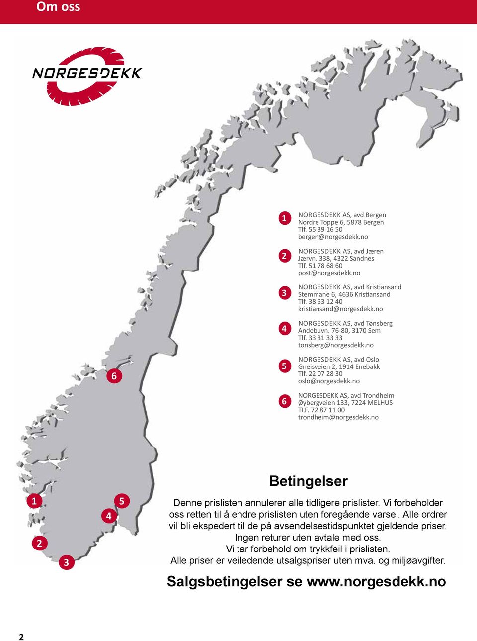 no NORGESDEKK AS, avd Oslo Gneisveien 2, 1914 Enebakk Tlf. 22 07 28 30 oslo@norgesdekk.no NORGESDEKK AS, avd Trondheim Øybergveien 133, 7224 MELHUS TLF. 72 87 11 00 trondheim@norgesdekk.