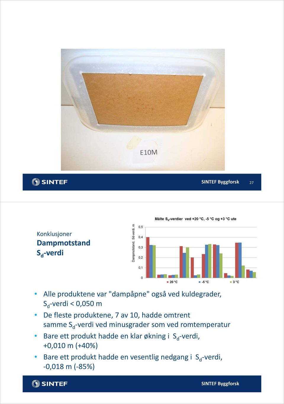 verdi ved minusgrader som ved romtemperatur Bare ett produkt hadde en klar økning i S d
