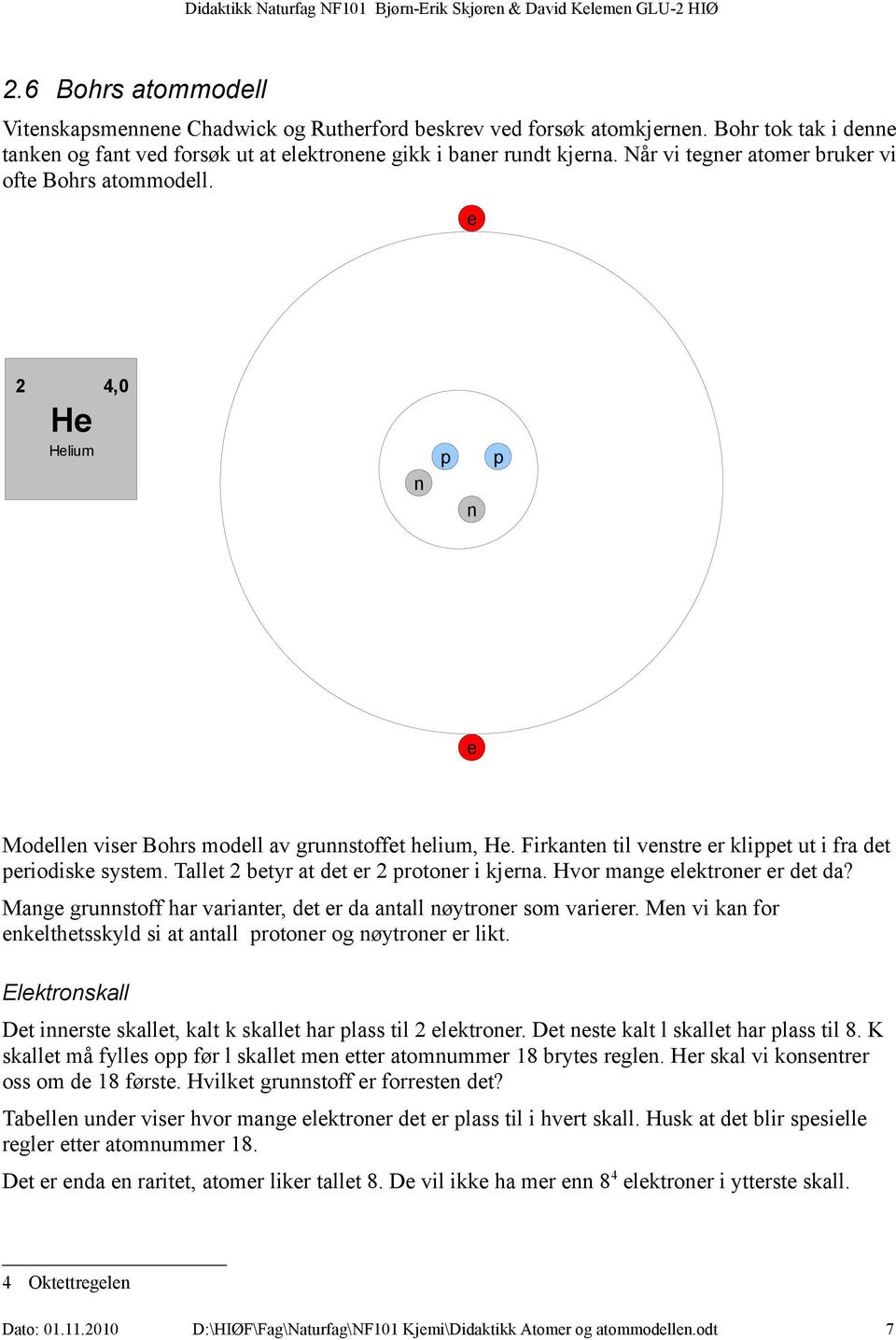 Firkanten til venstre er klippet ut i fra det periodiske system. Tallet 2 betyr at det er 2 protoner i kjerna. Hvor mange elektroner er det da?