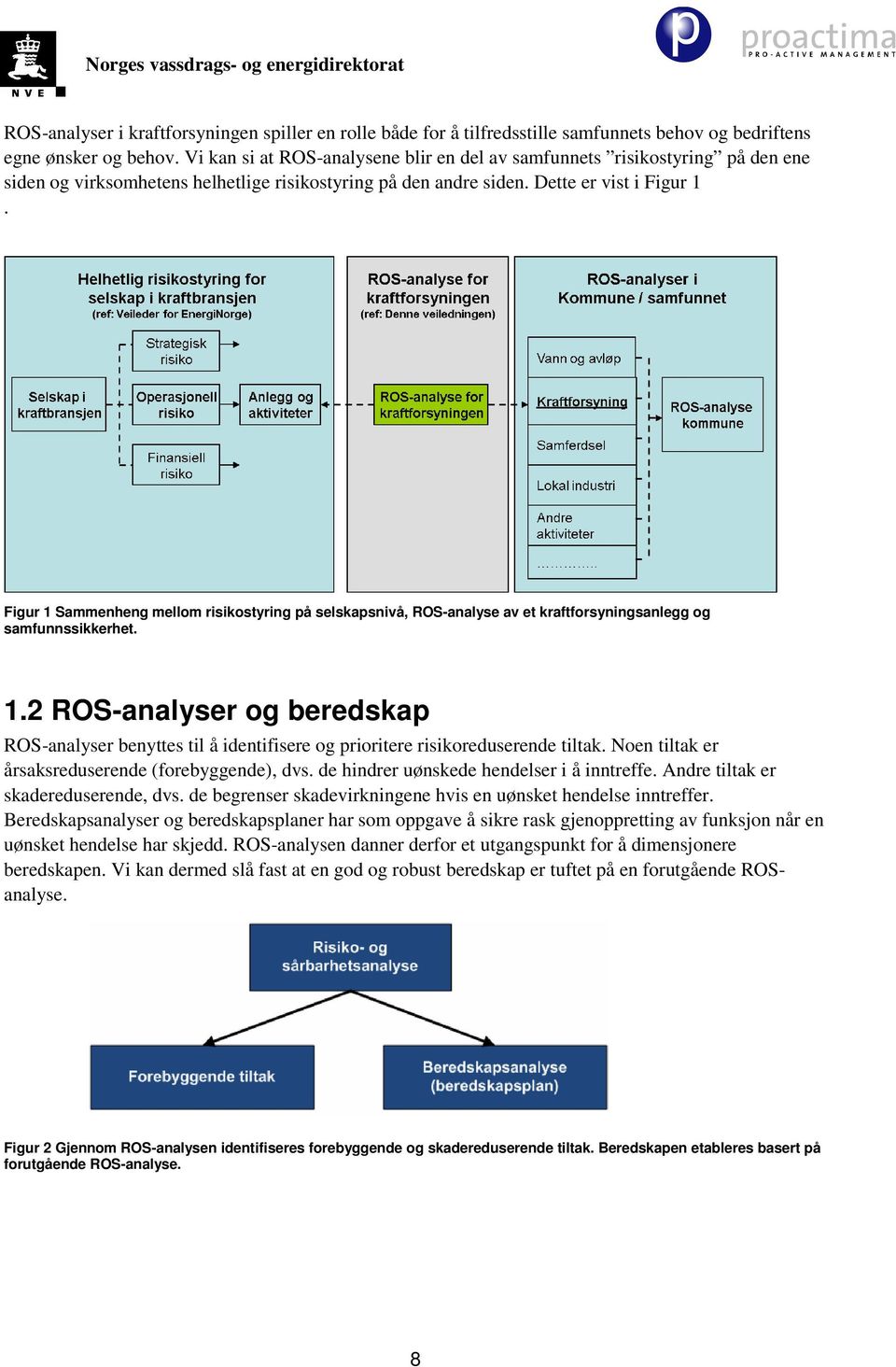 Figur 1 Sammenheng mellom risikostyring på selskapsnivå, ROS-analyse av et kraftforsyningsanlegg og samfunnssikkerhet. 1.2 ROS-analyser og beredskap ROS-analyser benyttes til å identifisere og prioritere risikoreduserende tiltak.