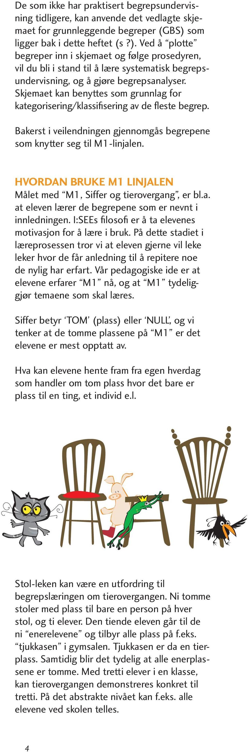 Skjemaet kan benyttes som grunnlag for kategorisering/klassifisering av de fleste begrep. Bakerst i veilendningen gjennomgås begrepene som knytter seg til M1-linjalen.