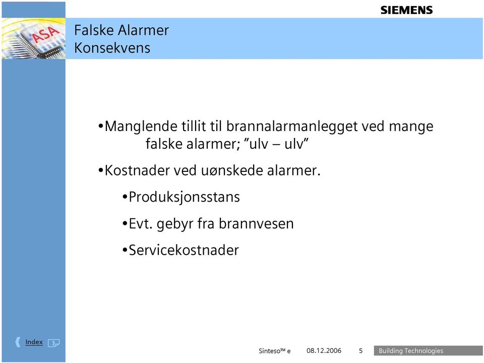 Kostnader ved uønskede alarmer. Produksjonsstans Evt.