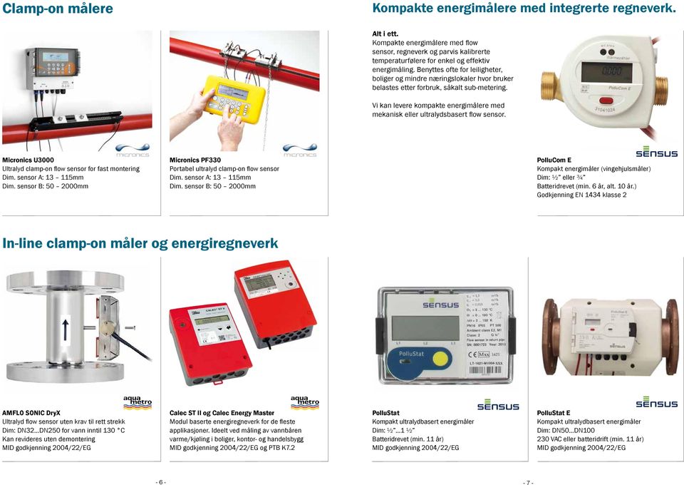 Vi kan levere kompakte energimålere med mekanisk eller ultralydsbasert flow sensor. Micronics U3000 Ultralyd clamp-on flow sensor for fast montering Dim. sensor A: 13 115mm Dim.