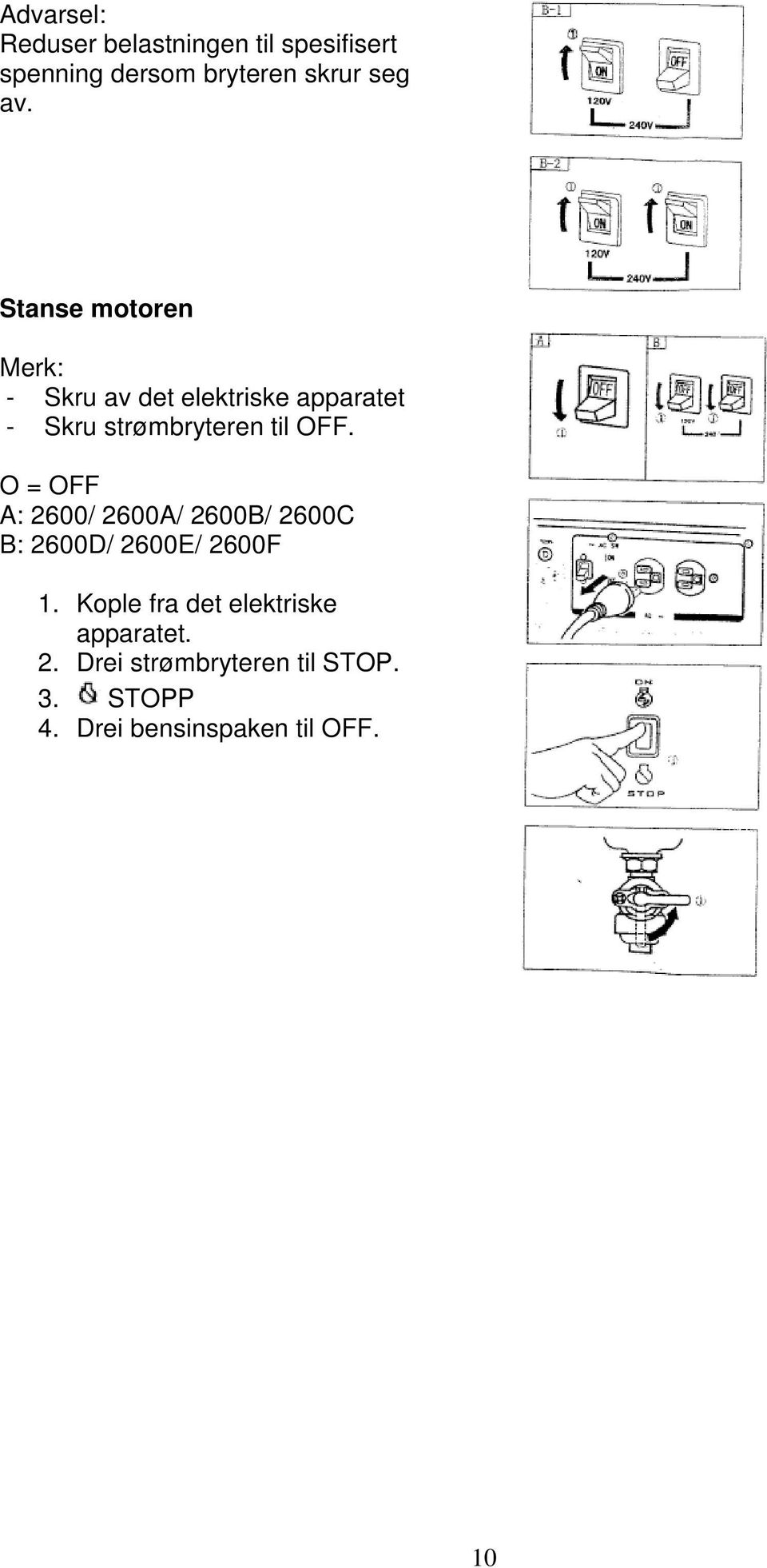 O = OFF A: 2600/ 2600A/ 2600B/ 2600C B: 2600D/ 2600E/ 2600F 1.