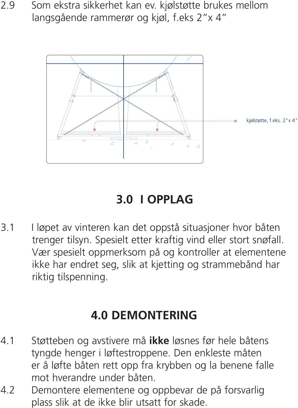 Vær spesielt oppmerksom på og kontroller at elementene ikke har endret seg, slik at kjetting og strammebånd har riktig tilspenning. 4.0 DEMONTERING 4.