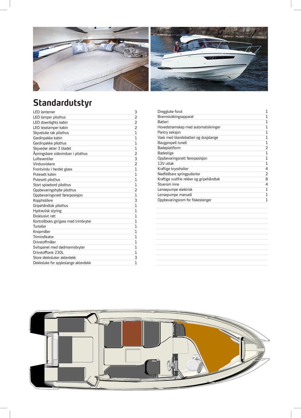 førerposisjon Koppholdere 3 Gripehåndtak pilothus Hydraulisk styring Eksklusivt ratt Kontrollboks gir/gass med trimbryter Turteller Knopmåler Trimindikator Drivstoffmåler Svitspanel med