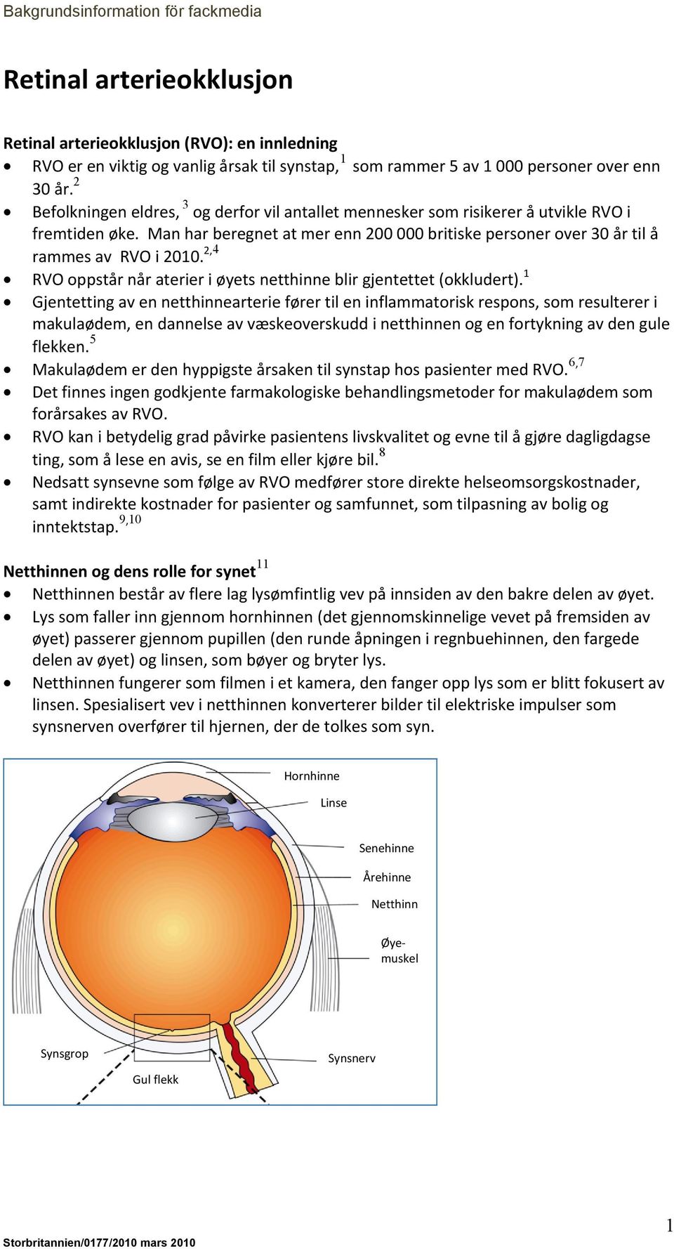 2,4 RVO oppstår når aterier i øyets netthinne blir gjentettet (okkludert).