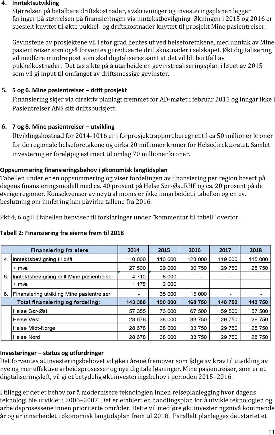 Gevinstene av prosjektene vil i stor grad hentes ut ved helseforetakene, med unntak av Mine pasientreiser som også forventes gi reduserte driftskostnader i selskapet.