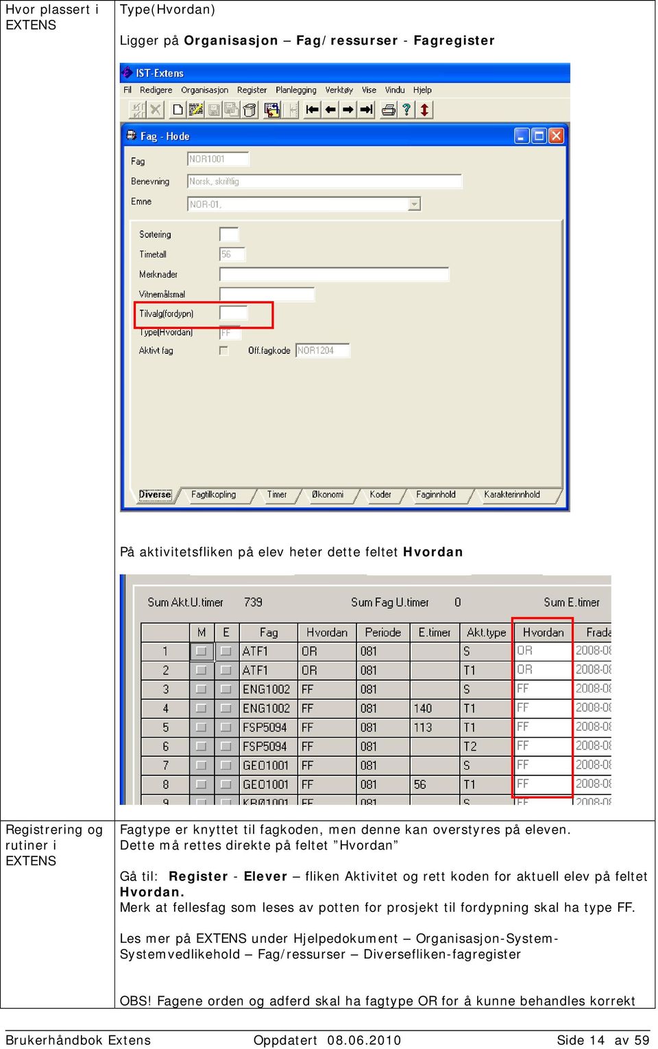 Dette må rettes direkte på feltet Hvordan Gå til: Register - Elever fliken Aktivitet og rett koden for aktuell elev på feltet Hvordan.