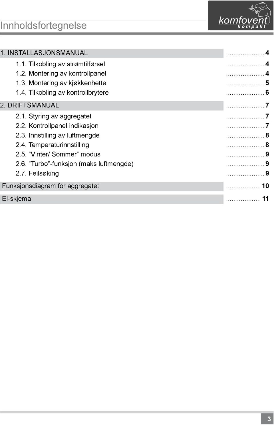 ..7 2.3. Innstilling av luftmengde...8 2.4. Temperaturinnstilling...8 2.5. Vinter/ Sommer modus...9 2.6.