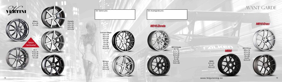 x 22 14 Din Avantgarde pris: M310 Zonda 9 x 22 9,5 x 22 10,5 x 22 M590 M590 8,5 x