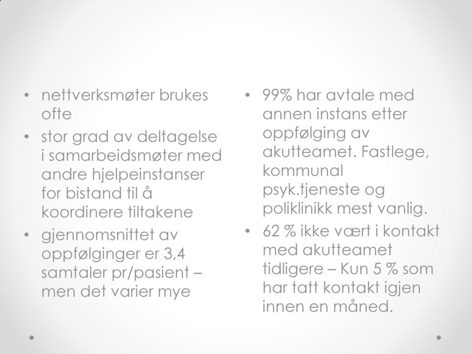 har avtale med annen instans etter oppfølging av akutteamet. Fastlege, kommunal psyk.