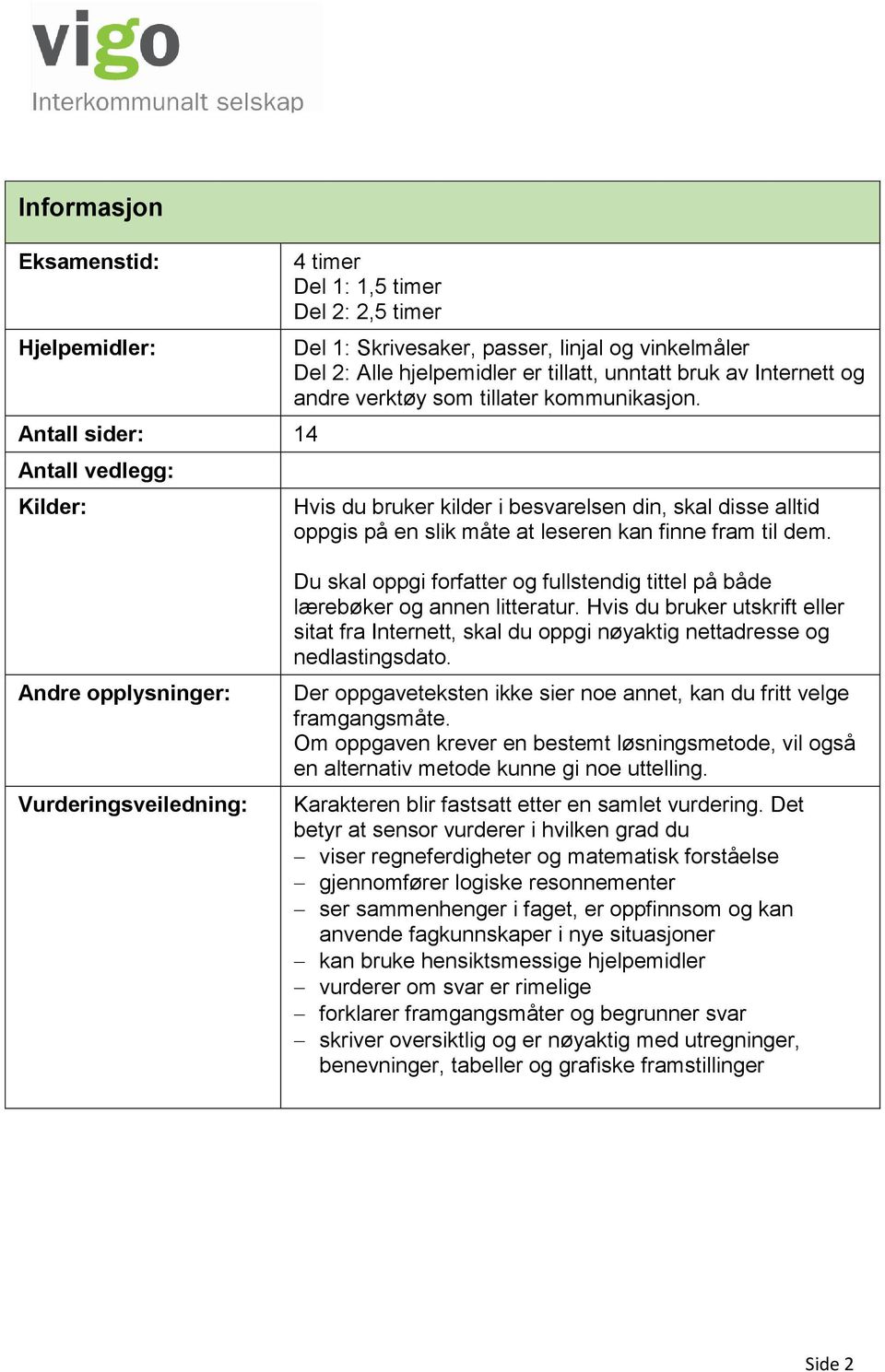 Andre opplysninger: Vurderingsveiledning: Du skal oppgi forfatter og fullstendig tittel på både lærebøker og annen litteratur.