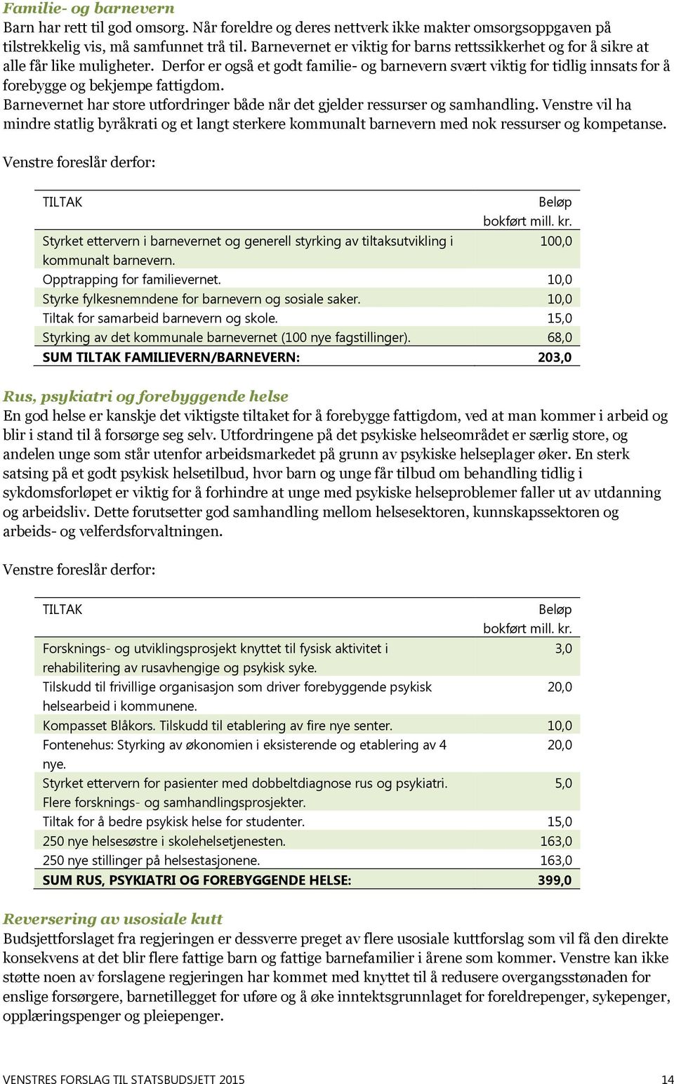 Derfor er også et godt familie- og barnevern svært viktig for tidlig innsats for å forebygge og bekjempe fattigdom. Barnevernet har store utfordringer både når det gjelder ressurser og samhandling.